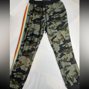 Eye Candy Camouflage with Rainbow Side Stripe Joggers with Tie Size M